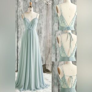 NWT V-Back Double-Strap Sage Green Chiffon Bridesmaid Dress size 4-FancyVestido